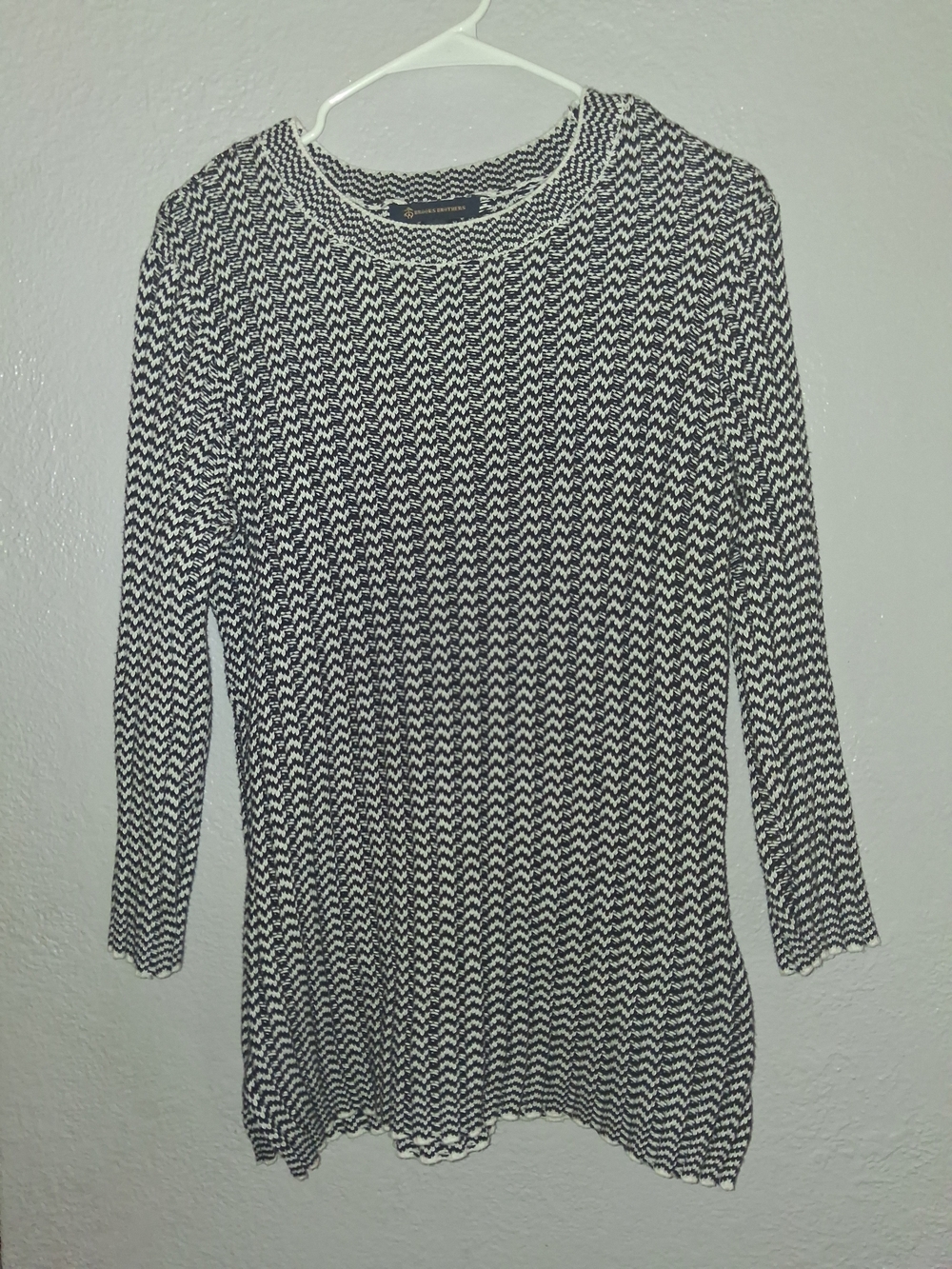 Brooks Brothers 3/4 Sleeve Crew Neck Sweater Nautical Ribbed L
